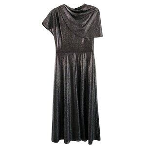 Lela Rose Shimmer Asymmetric Drape Detail Tulle Dress Size 6 Black formal gala